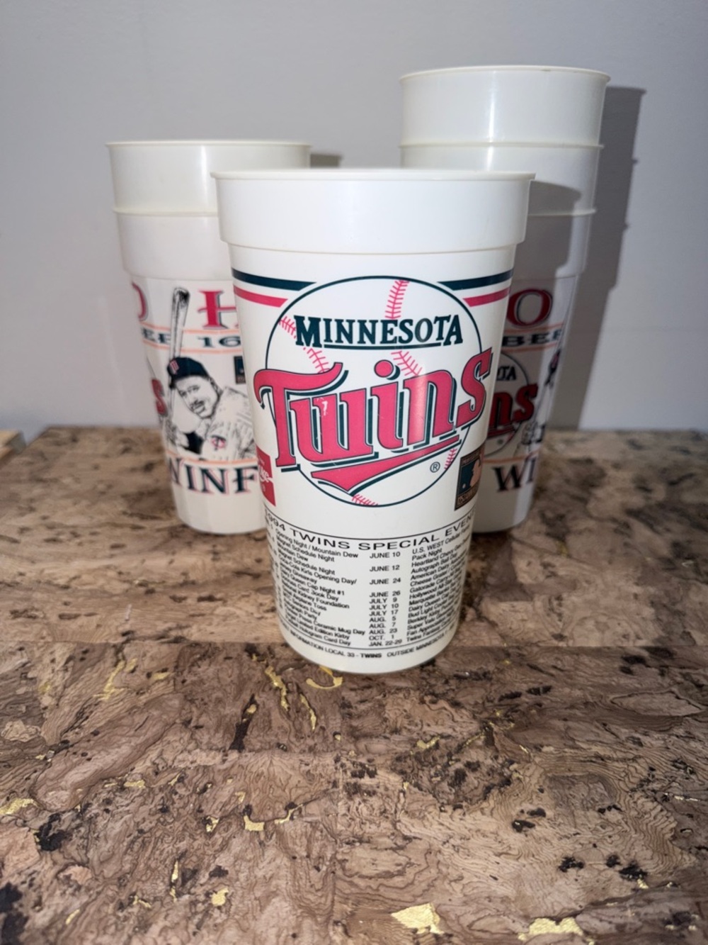 White Commemorative Plastic Cups - Set of 6 from 1993 Minnesota Twins